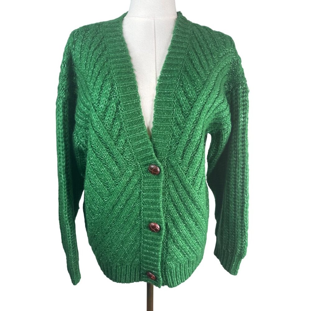 2/$30 Forever 21 XS Green Chevron Knit Cardigan